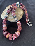 Purple Spiny Oyster Pendant with Sterling Silver Navajo Pearls Necklace | Graduated | Authentic Native American | 17" | 13812