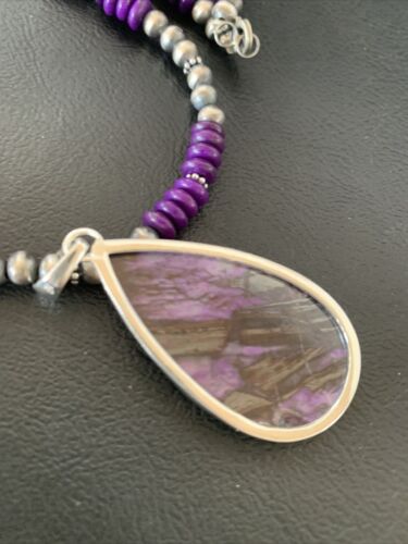Native American Sterling Silver Navajo Pearl Purple Sugilite Pendant | Authentic Handmade | 11916