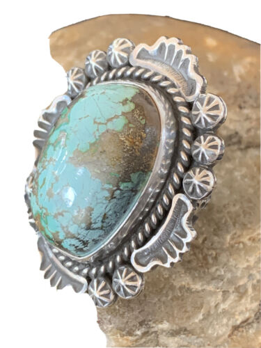Navajo Green Royston Turquoise Ring | Sterling Silver | Sz 8 | Authentic Native American Handmade | 1476