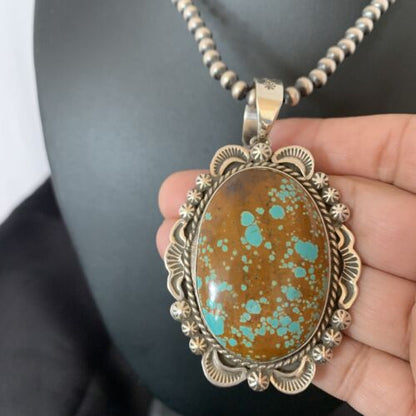 Navajo Blue #8 Turquoise Pendant Necklace | Sterling Silver | Authentic Native American Handmade | 10229