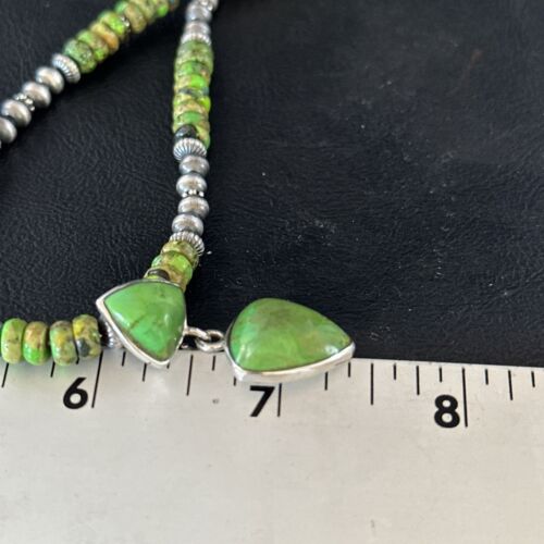 Navajo Green Turquoise Multi-Stone Pendant Necklace | Authentic Native American Sterling Silver | 22" | 14606