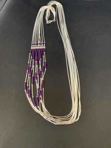 Navajo Purple Sugilite Heishi Necklace | 10 Strand Liquid Silver | Sterling Tube | 26" | 13058