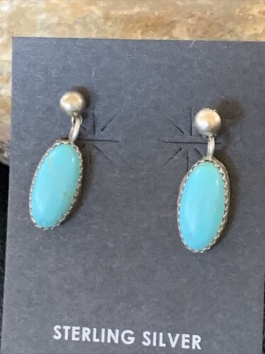 Blue Turquoise Dangle Post Earrings | Sterling Silver | 0.50" | 12713