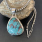 Men's Navajo Pearl Necklace with Blue Spiderweb Turquoise Pendant | Sterling Silver | 10543