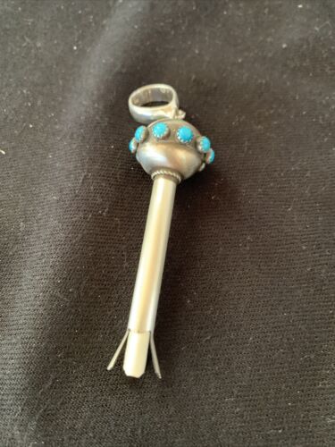 Navajo Blue Turquoise Naja Pendant | Sterling Silver | Authentic Native American Handmade | 01155
