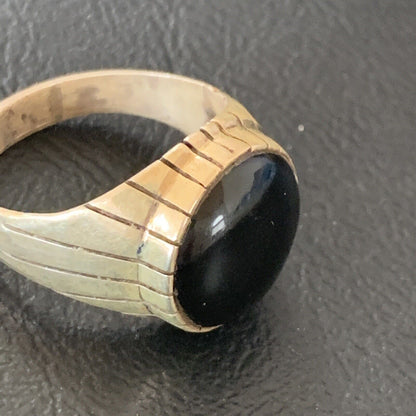 Men's XL Navajo Black Onyx Ring | Sterling Silver | Sz 14 | Authentic Native American Handmade | 11957