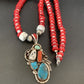 Navajo Coral, White Buffalo Turquoise, Spiny Oyster Pendant | Authentic Native American Sterling Silver | Multi-Stone | 1178