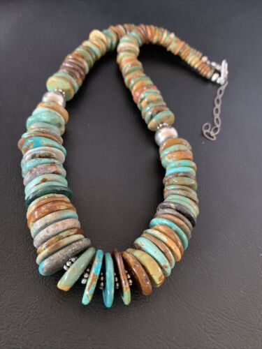 Navajo Blue Green Turquoise Necklace | Sterling Silver | Authentic Native American | 20" | 10216