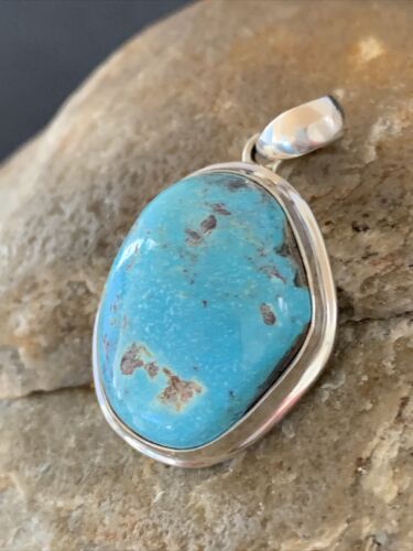 Navajo Blue Bisbee Turquoise Pendant | Sterling Silver | 1.5" | Authentic Native American Handmade | 1624