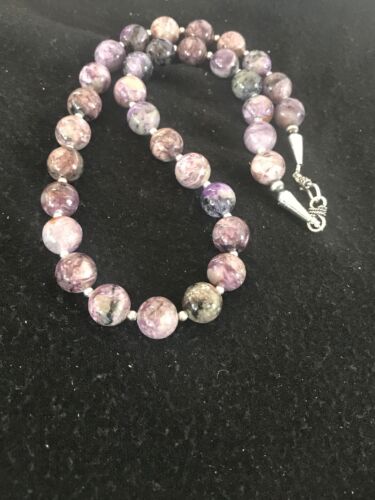 Native American Charoite Bead Necklace | Navajo Pearls | Sterling Silver | 19" | 8448