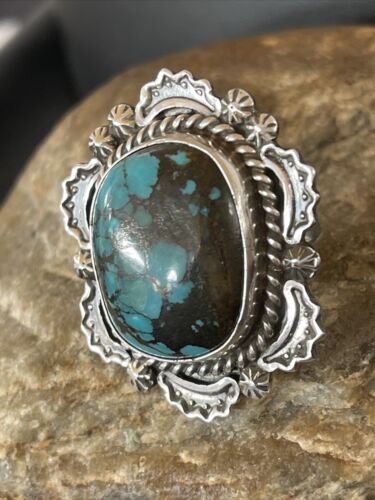 Navajo Blue Spiderweb Turquoise Ring | Sterling Silver | Sz 7 | Authentic Native American Handmade | 10510