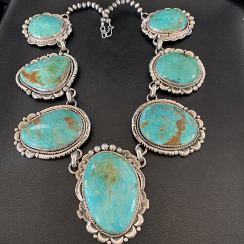 Navajo Royston Turquoise Choker Necklace | Sterling Silver | Authentic Native American Handmade | 11600