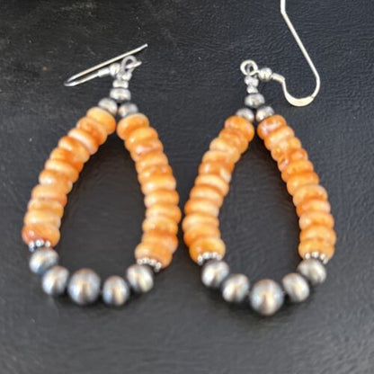 Navajo Orange Spiny Oyster Bead Earrings | Sterling Silver | Authentic Native American Handmade | 14294 - Masha USA