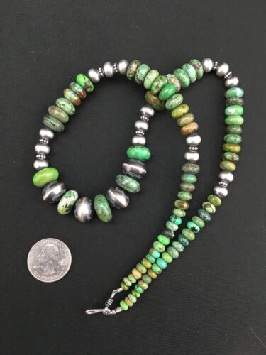 Authentic Native American Navajo Sterling Silver Necklace | Graduated Turquoise | 22" | 4769