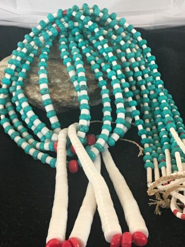 Men's Pueblo Santo Domingo 5-Strand Turquoise Coral Necklace | Sterling Silver | Native American Handmade | 8450