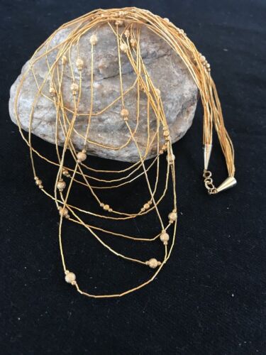 Gold Filled Beads Liquid Heishi 10 Strand Tube Necklace | Graduated | 3694