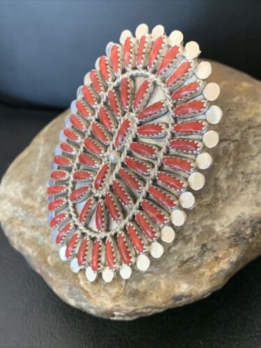 Zuni XL Red Coral Multi-Stone Ring | Authentic Native American Sterling Silver | Multi-Stone | Sz 8 | 11563 - Masha USA