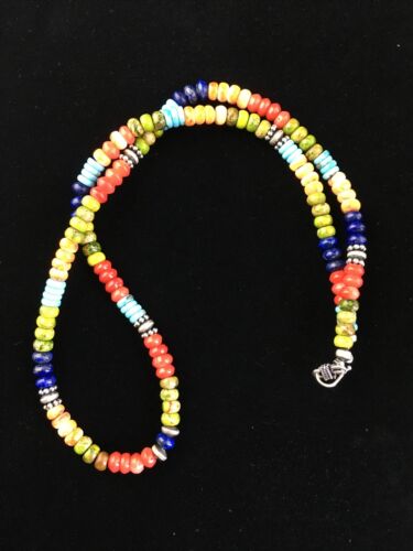 Navajo Multi-Color Turquoise Necklace | Sterling Silver | 21" | Authentic Native American Handmade | 10002