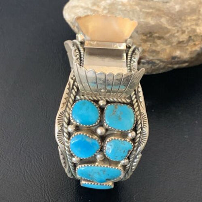 Navajo Sterling Silver Watch Cuff Bracelet | Blue Kingman Turquoise | Authentic Native American Men's Jewelry | 11932