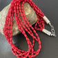 Navajo Red Coral 5-Strand Necklace | Sterling Silver Barrel Beads | 22" | Authentic Native American Handmade | 10438