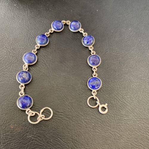 Minimalist Navajo Blue Lapis Lazuli Link Bracelet | Sterling Silver | 7.5" | 12655