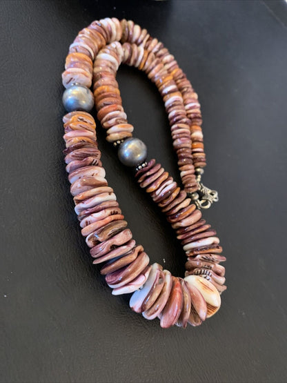 Navajo Sterling Silver Purple Spiny Oyster Necklace | Authentic Native American | 22" | 02182