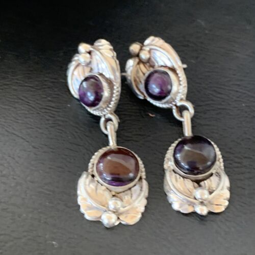 Native American Navajo Purple Sugilite Dangle Earrings | Sterling Silver | Handmade | 1592