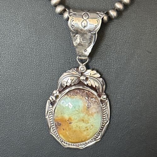 Navajo Blue Golden Hills Pendant Necklace | Sterling Silver | Authentic Native American Handmade | 14600