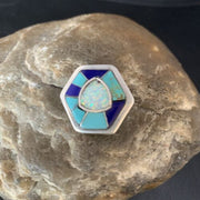 Navajo Blue Turquoise Lapis Opal Necklace Pin | Sterling Silver | 1" | Authentic Native American Handmade | 13697
