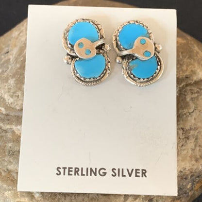 Zuni Blue Kingman Turquoise Snake Earrings | Sterling Silver | Authentic Native American Handmade | 12040
