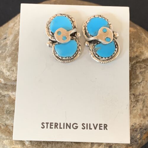 Zuni Blue Kingman Turquoise Snake Earrings | Sterling Silver | Authentic Native American Handmade | 12040