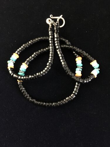 Navajo Black Onyx Turquoise Necklace | Sterling Silver | 18" | Authentic Native American Handmade | 10001