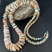 Navajo Sterling Silver Blue Turquoise & Spiny Oyster Graduated Necklace | Authentic Native American | 28" | 14729