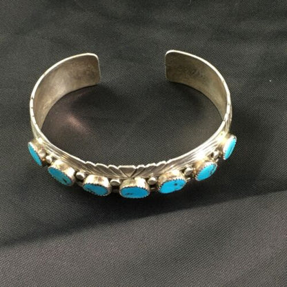Navajo Blue Kingman Turquoise Cuff Bracelet | Sterling Silver | Authentic Native American Handmade | 1962