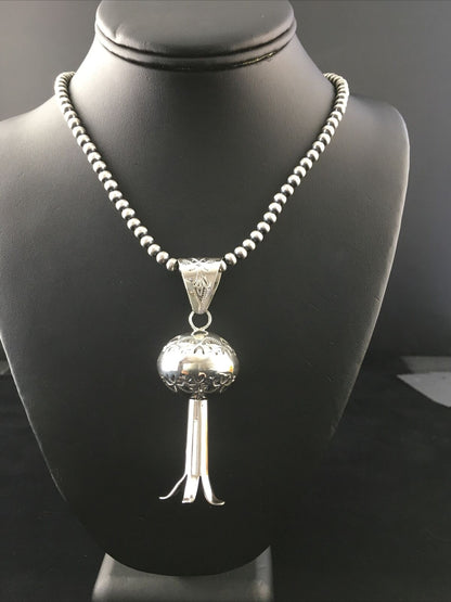 Navajo Sterling Silver Naja Necklace Pendant | 3" | Authentic Native American Handmade | 10048 - Masha USA