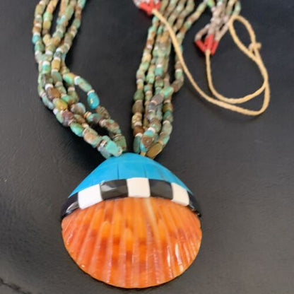 Native American Santo Domingo Shell Green Turquoise Necklace | 5 Strand | 38" | 12055 - Masha USA