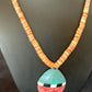 Authentic Native American Santo Domingo Shell Pendant Necklace | Spiny Oyster & Blue Turquoise | 26" | 12519