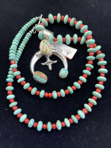 Navajo Blue Ribbon Boulder Turquoise Naja Pendant Necklace | Sterling Silver | 1436