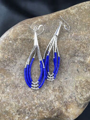 Native American Handmade Sterling Silver Heishi Dangle Earrings Set | Blue Lapis | 2" | 1961