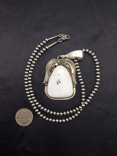 White Buffalo Turquoise Pendant Necklace | Navajo Sterling Silver | Authentic Native American Handmade | 4529