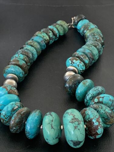 Navajo Pearls Sterling Silver Graduated Blue Chunky Turquoise Necklace | Authentic Native American | 22" | 01747