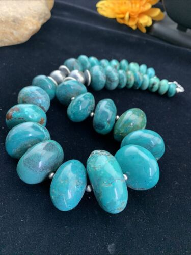 Men's Navajo Pearl Sterling Silver Necklace | Graduated Blue Chunky Turquoise | Authentic Native American | 24" | 01744