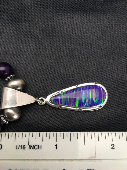 Navajo Purple Sugilite Necklace with Opal Pendant | Sterling Silver | 23" | Authentic Native American Handmade | 2794