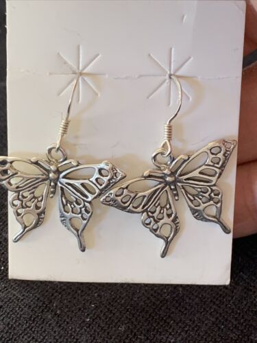 Native American Southwestern Sterling Silver Butterfly Earrings | 1" | 1519