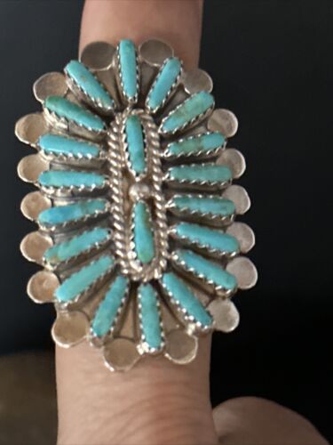 Navajo Blue Turquoise Cluster Ring | Authentic Native American Sterling Silver | Multi-Stone | Sz 8.5 | 14273 - Masha USA
