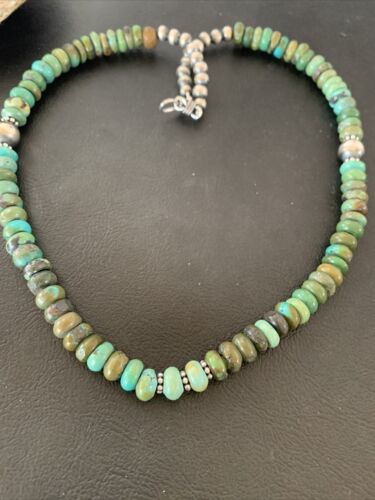 Southwestern Navajo Green Turquoise Bead Necklace | Sterling Silver | 20" | Authentic Native American Handmade | 2001