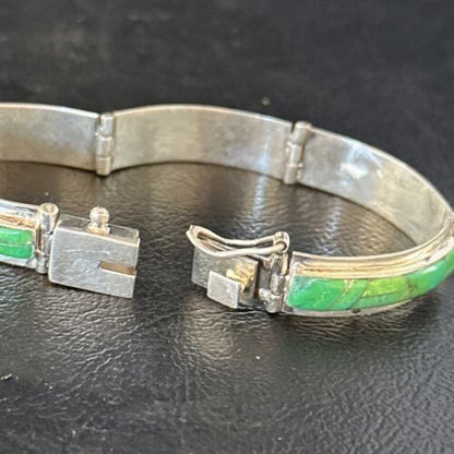 Women's Green Gaspeite Inlay Link Bracelet | Sterling Silver | 6.25" | 14526