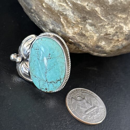 Navajo Blue Turquoise #8 Ring | Sterling Silver | Sz 9.5 | Authentic Native American Handmade | 14291
