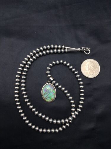 Navajo Pearls Opal Inlay Pendant | Sterling Silver Necklace | Authentic Native American Handmade | 4400