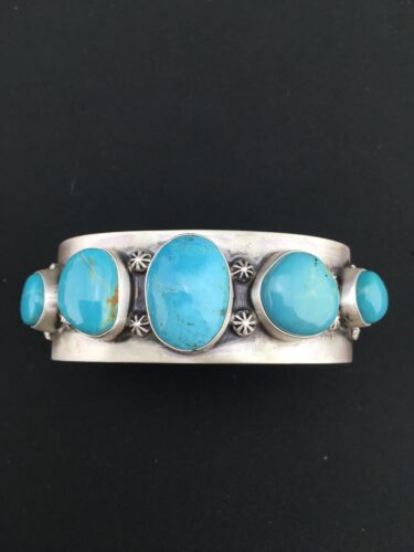 Navajo Blue Pilot Mountain Turquoise Bracelet | Sterling Silver | Authentic Native American Handmade